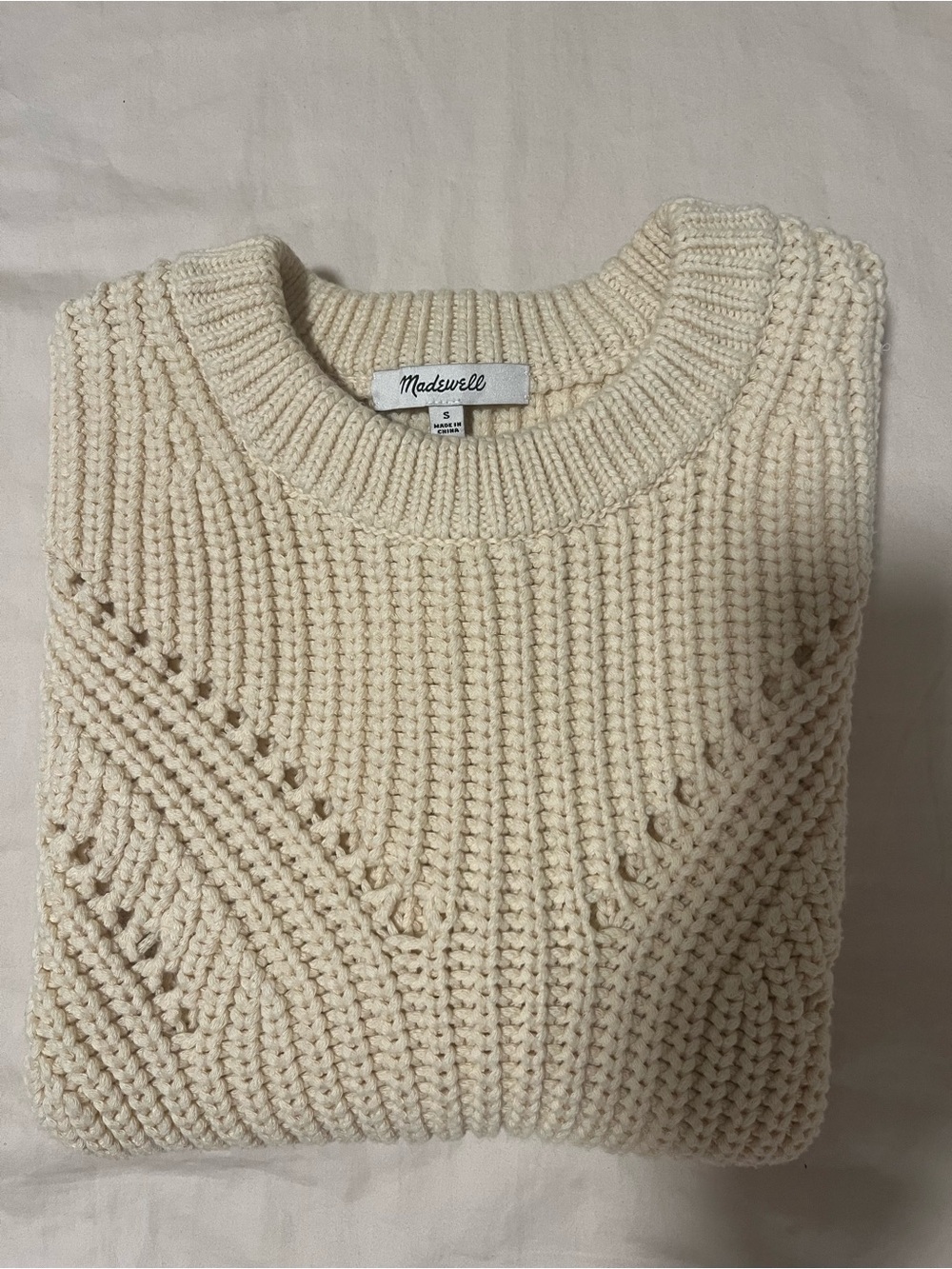 Madewell Cream Cable-Knit Crew Sweater